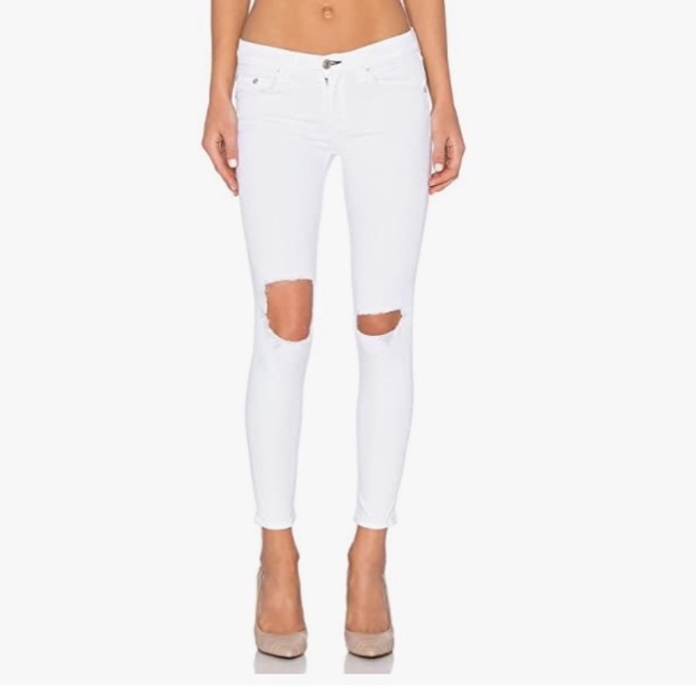 rag & bone White Cropped Jeans with Ripped Knees